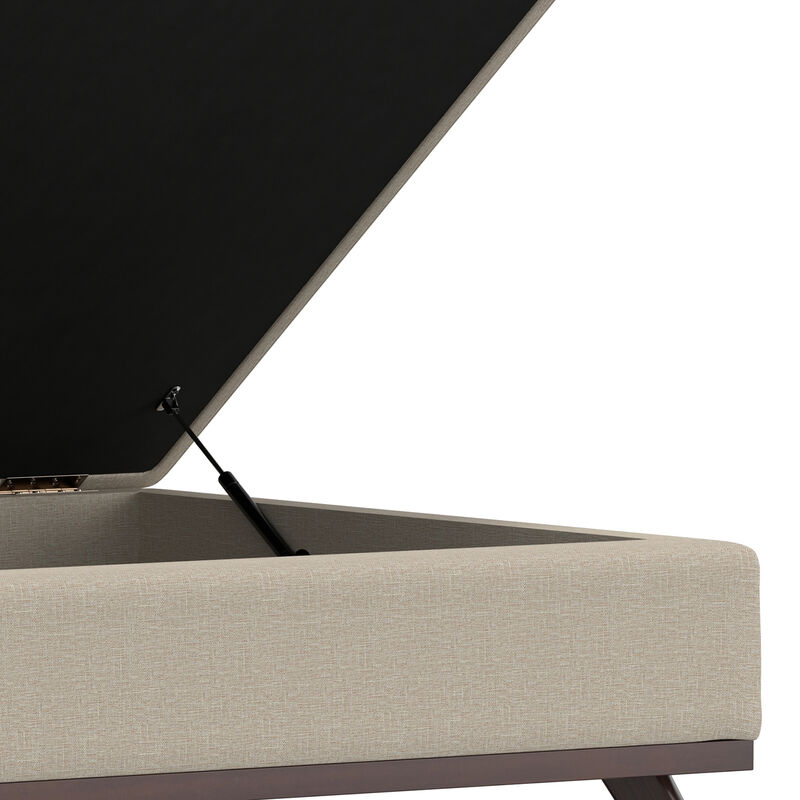 Owen Square Coffee Table Storage Ottoman in Natural Polyester Fabric