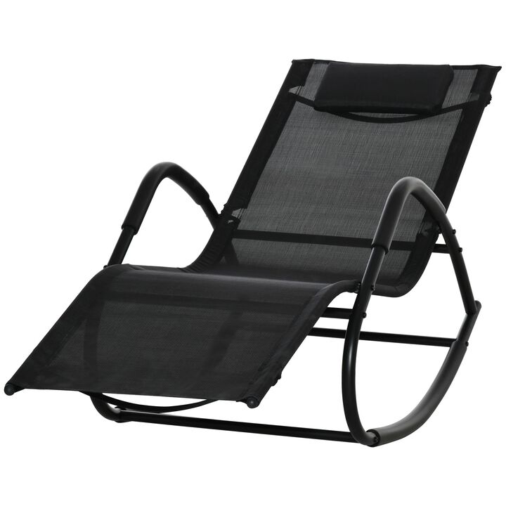 Black Outdoor Relaxer: Zero-gravity Rocking Sun Lounger for Poolside