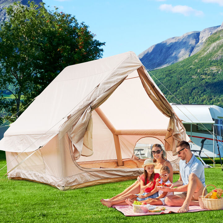 WOW PIONEER Spacious 4-6 Person Inflatable Glamping Tent - Easy Setup 4 Season Waterproof Outdoor Shelter with 12 Mesh Windows