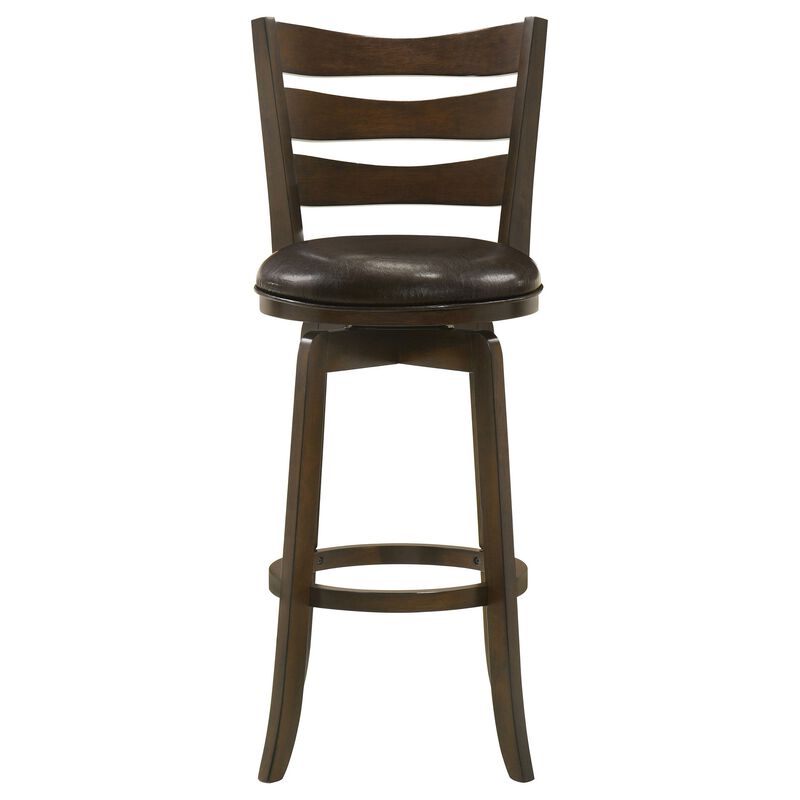 Mona Swivel Barstool Chair, Dark Brown Faux Leather, Cherry Brown Wood