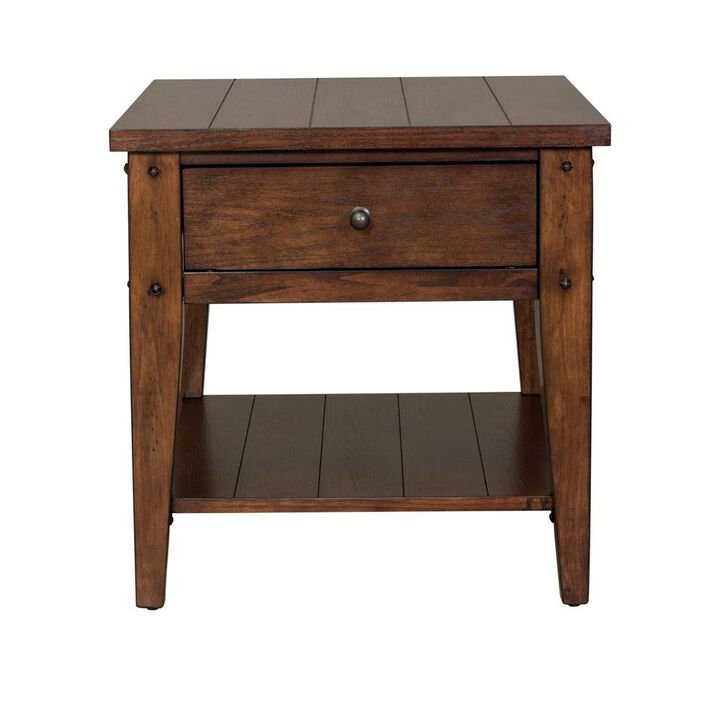 Liberty Furniture Lake House End Table in Rustic Brown Oak