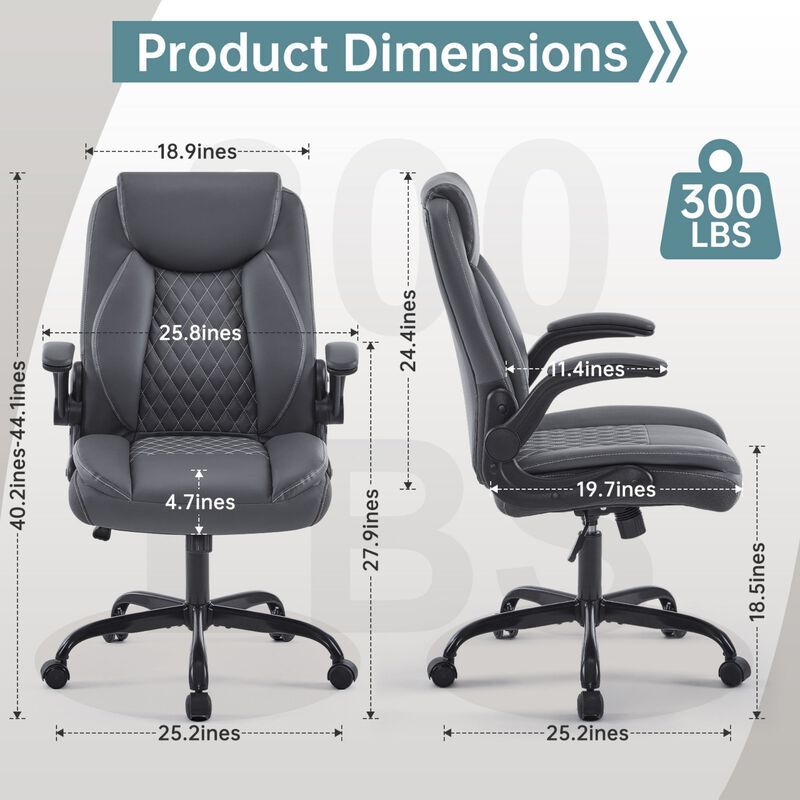 Ergonomic Leather Office Chair with Flip-Up Armrests, Lumbar Support, Swivel & Rocking &ndash; Home Office Desk Chair image number 2