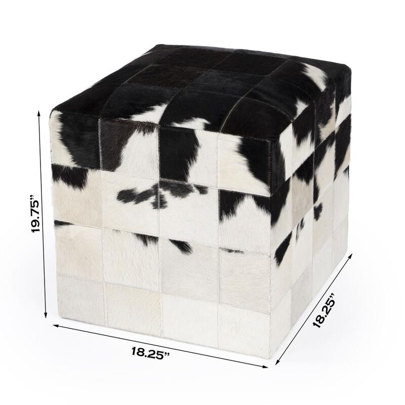 Butler Specialty Victorian Hair on Hide Cube Ottoman, Black and White image number 1