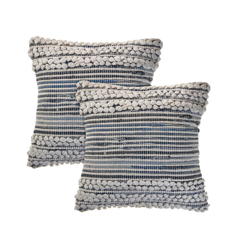HomeRoots Set of Two 18" Blue And Ivory Cotton Throw Pillows with Texture image number 0