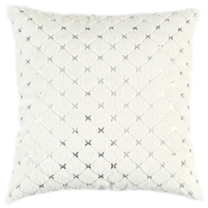 Homezia Ivory Silver Metallic Diamond Pattern Throw Pillow