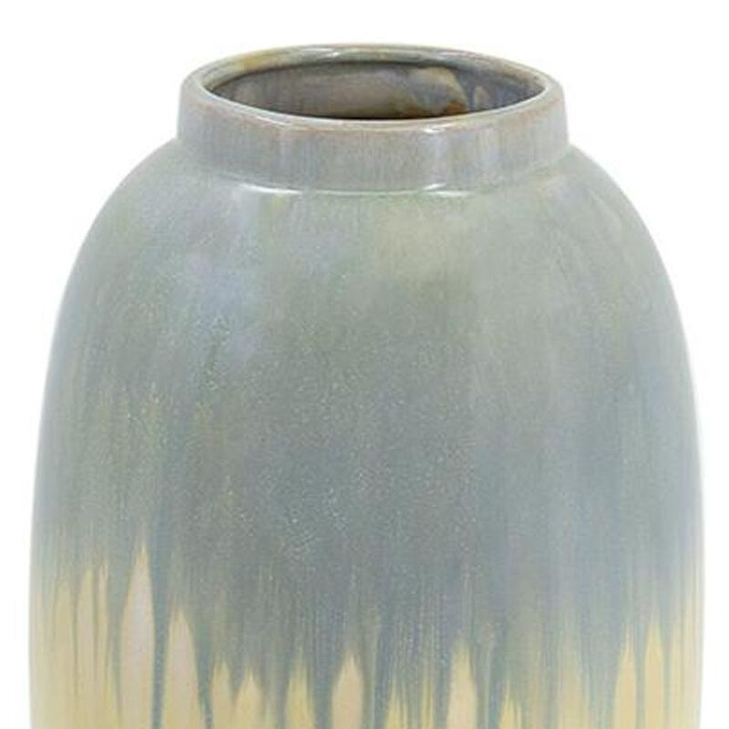 HomeRoots 16" Blue And Cream Reactive Glaze Ceramic Cylinder Table Vase image number 4