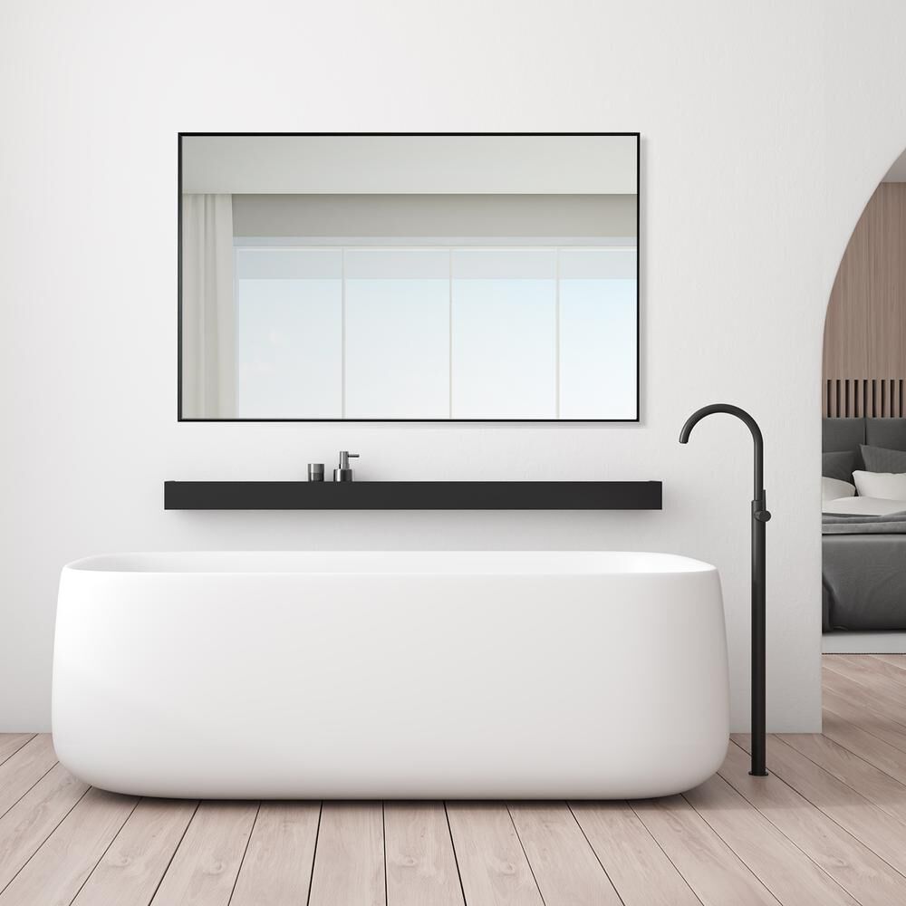 Sassi 48 Rectangle Bathroom/Vanity Matt Black Aluminum Framed Wall