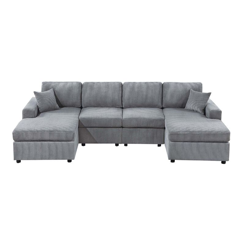 Iny U Sectional Sofa Chaise Armless Chair Set, 2 Pillows, Fog Gray - Benzara