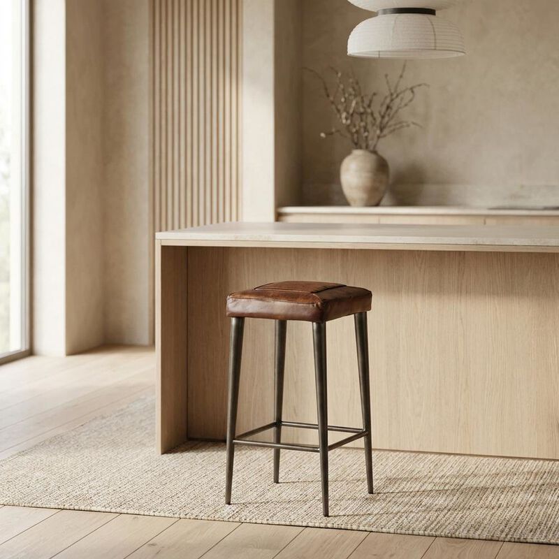 Starlight Canyon Home Backless Bar Stool with Leather Seat, Industrial Counter Stool for Kitchen image number 2