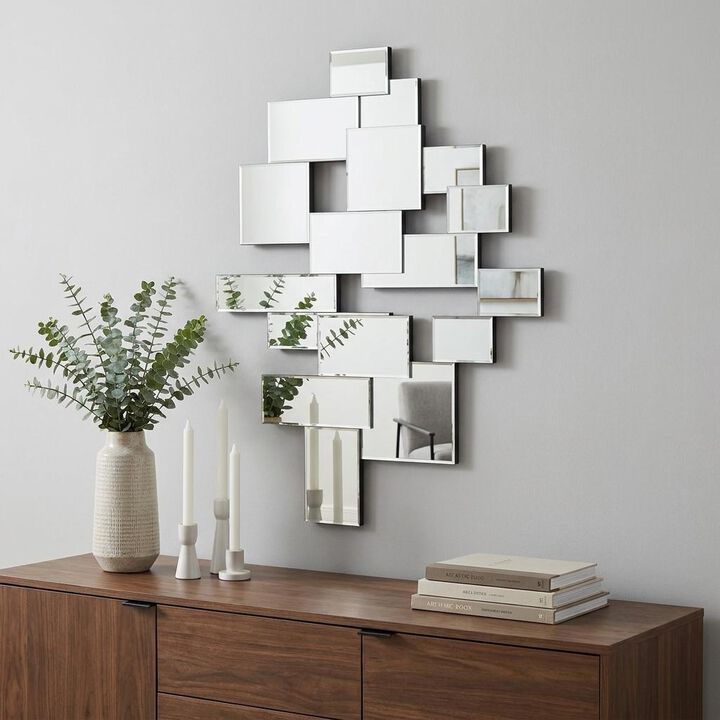 HomeRoots 30" Clear Abstract Glass Contemporary Panels Unframed Accent Mirror