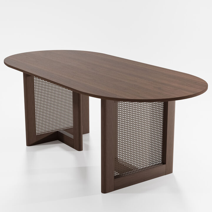 67-inch Vine Woven Oval Dining Table for 6 People Suitable for Dining Room and Living Room