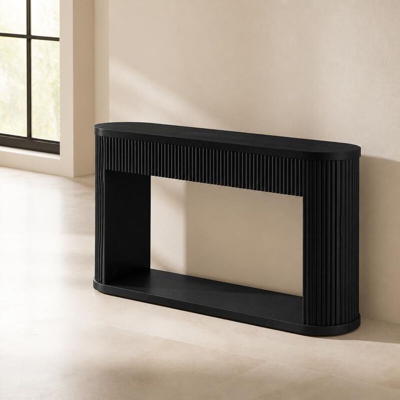 GOODSILO Oval Fluted Console Table with 2 Drawers & Bottom Shelf, Wood Entryway Table with Metal Slides for Living Room Entryway image number 3