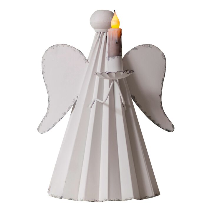 Rustic White Metal Angel Candle Holder 135 Inch Freestanding Taper Decor
