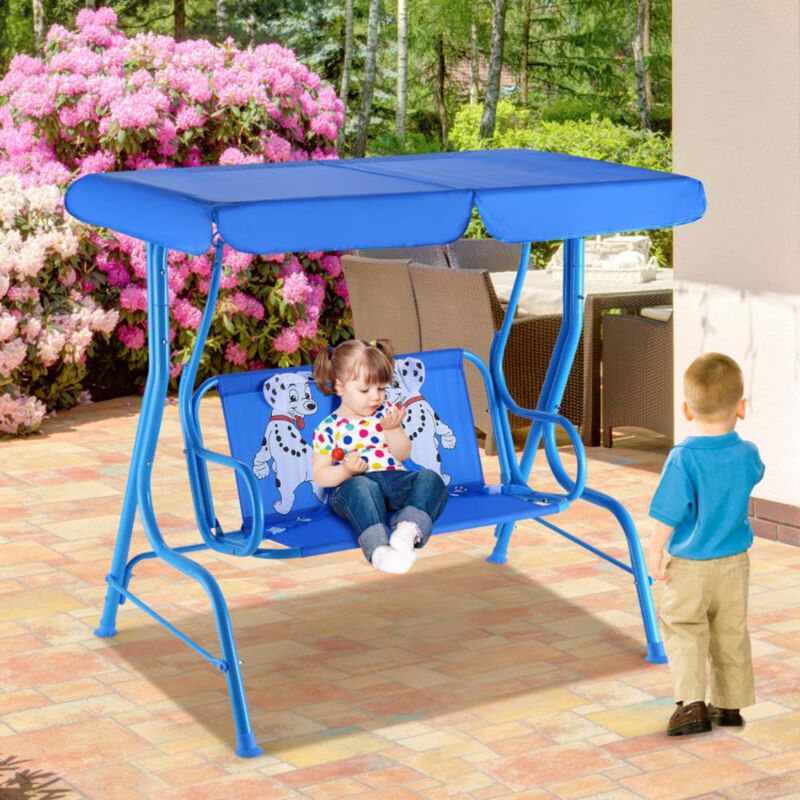 Hivvago Outdoor Kids Patio Swing Bench with Canopy 2 Seats