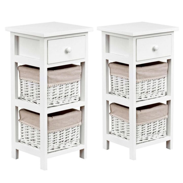 Hivvago 2 Pieces Bedroom Bedside End Table with Drawer Baskets-White