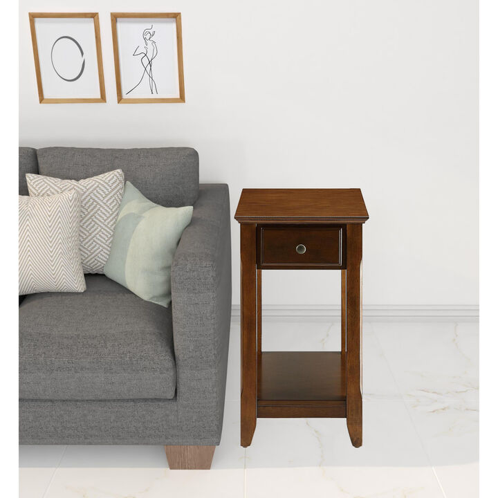 Solid Wood End Table &ndash; Single Drawer Accent Table with Storage Shelf