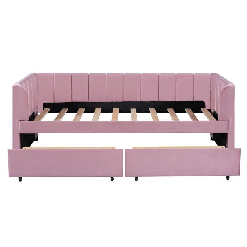 Merax Velvet Daybed with Backrest and 2 Drawers
