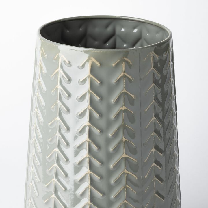 Embossed Chevron Metal Vase – Decorative Organically Patterned Vase for Dining Table or Coffee Table