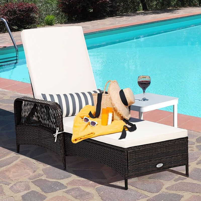 ShipItFurniture Adjustable Rattan Chaise Lounge Chair - 6-Position Recliner, Brown image number 3