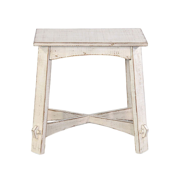 Rena Rustic Accent Chairside Table, X Legs, 24in Distressed White