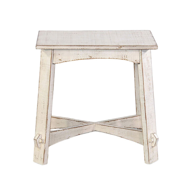 Rena Rustic Accent Chairside Table, X Legs, 24in Distressed White