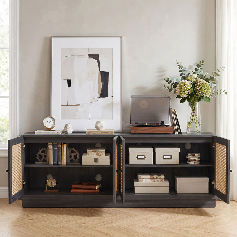 Wooden Farmhouse TV Stand with 2 Storage Cabinets for Living Room image number 5