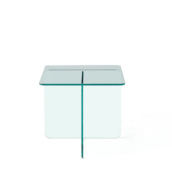 HomeRoots 16" Clear Glass Square Cross Legs End Table