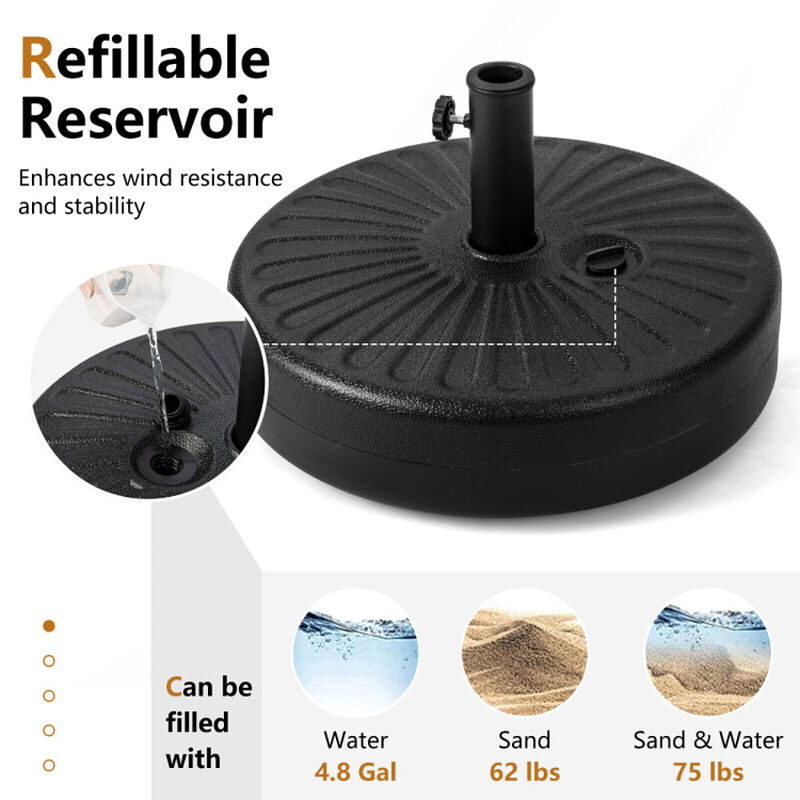 Round Fillable Umbrella Base Stand for Outdoor Patio and Garden-Black image number 4