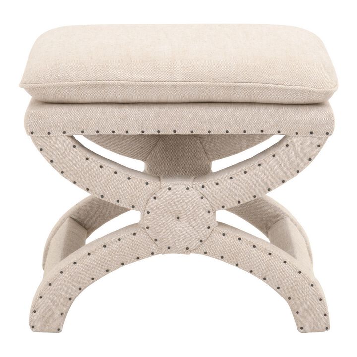 21 Inches Pillow Top Ottoman with Criss Cross Base, Beige-Benzara