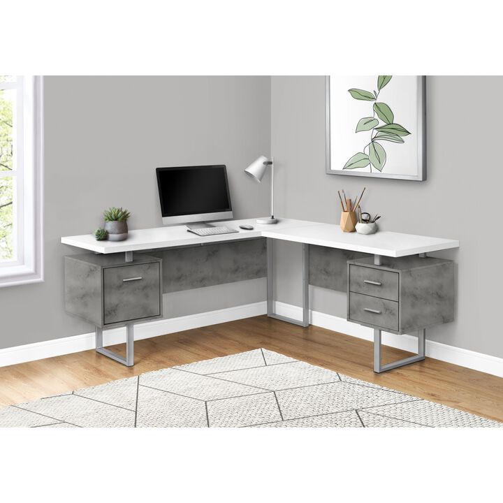 Monarch Specialties Computer Desk, Home Office, Corner, Left, Right Set-Up, Storage Drawers, 70"L, L Shape, Work, Laptop, Metal, Laminate, Grey, White, Contemporary, Modern