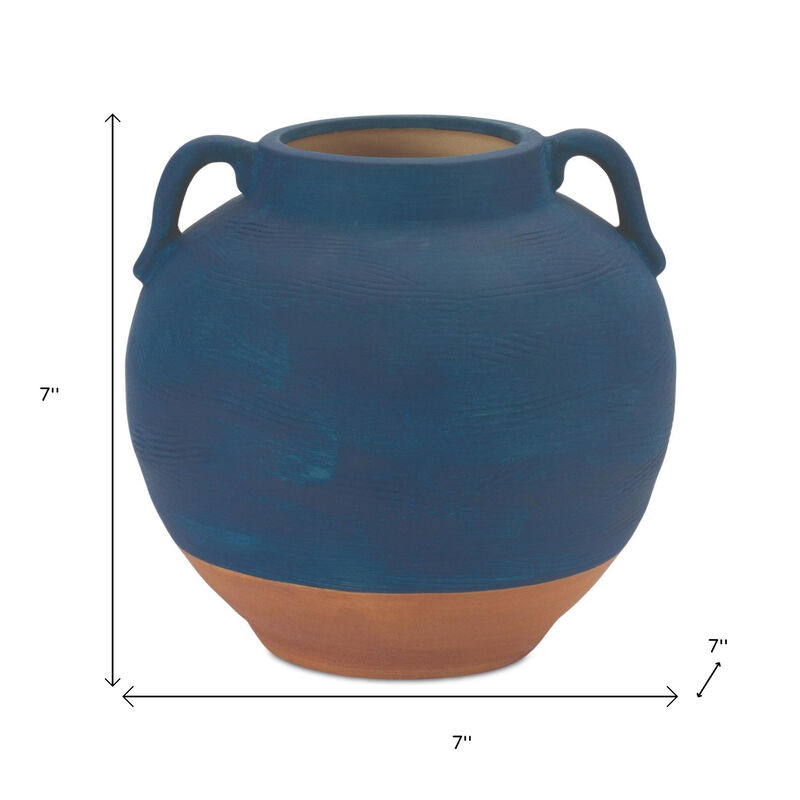 HomeRoots 7" Blue And Terra Cotta Ceramic Round Urn image number 3