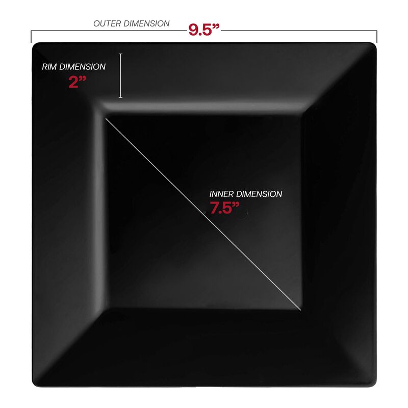 9.5" Black Square Plastic Dinner Plates (120 Plates) image number 2