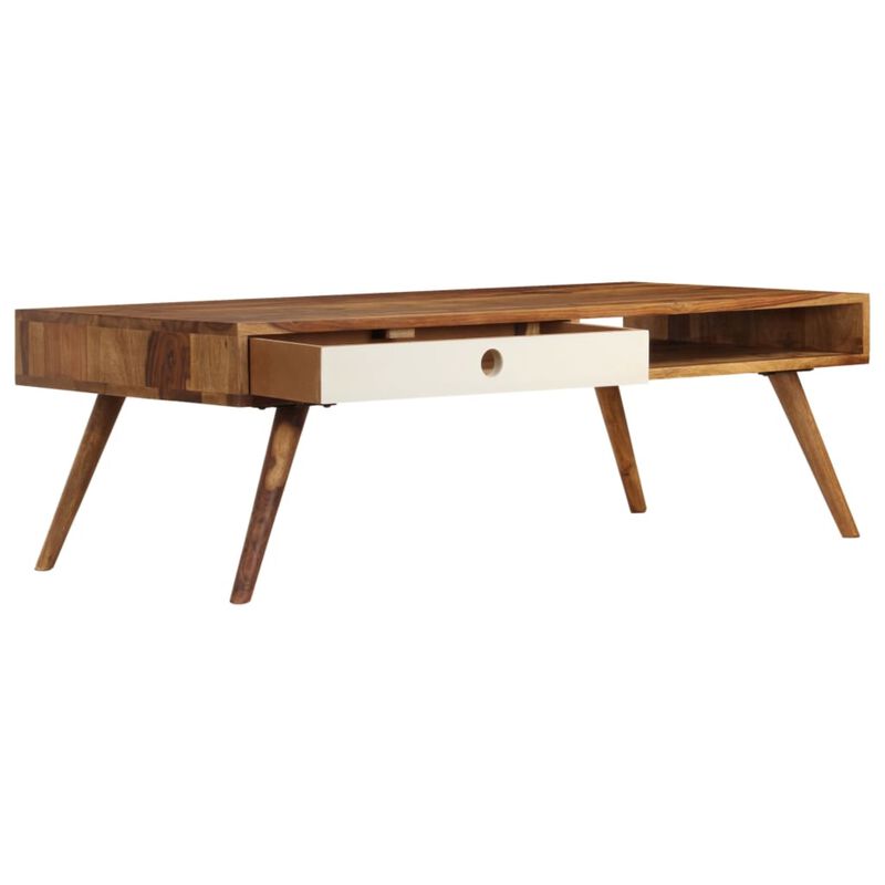 vidaXL Solid Sheesham Wood Coffee Table with Extra Storage Compartments, Elegant Design and Sturdy Wooden Legs, Scandinavian Style, Brown