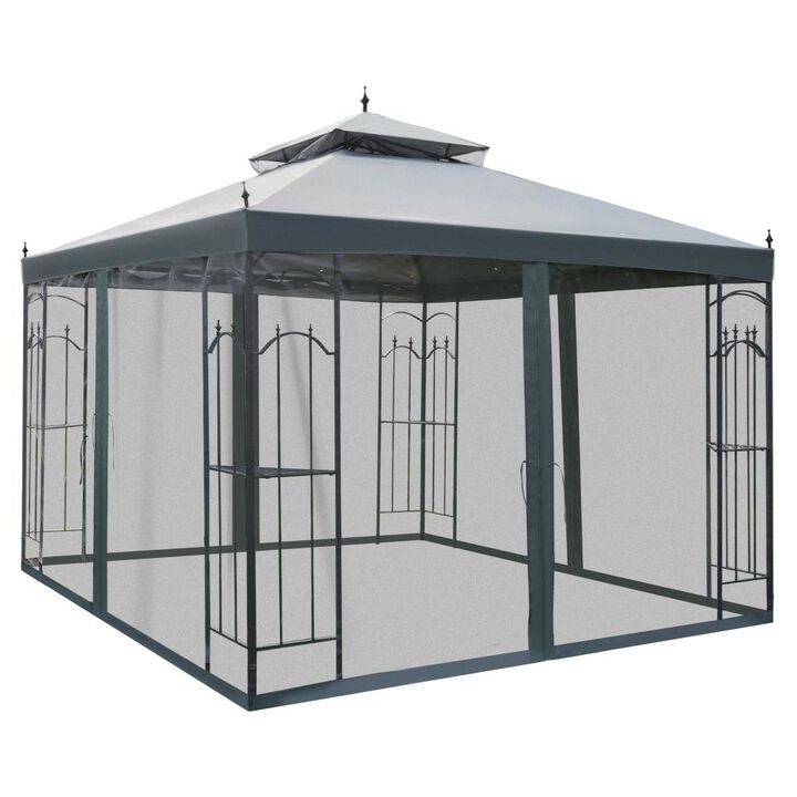 Hivvago 10x10 Patio Gazebo with Double Roof & Netting