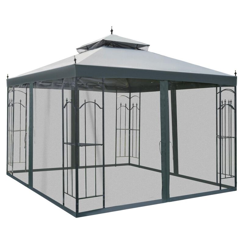 Hivvago 10x10 Patio Gazebo with Double Roof & Netting image number 0