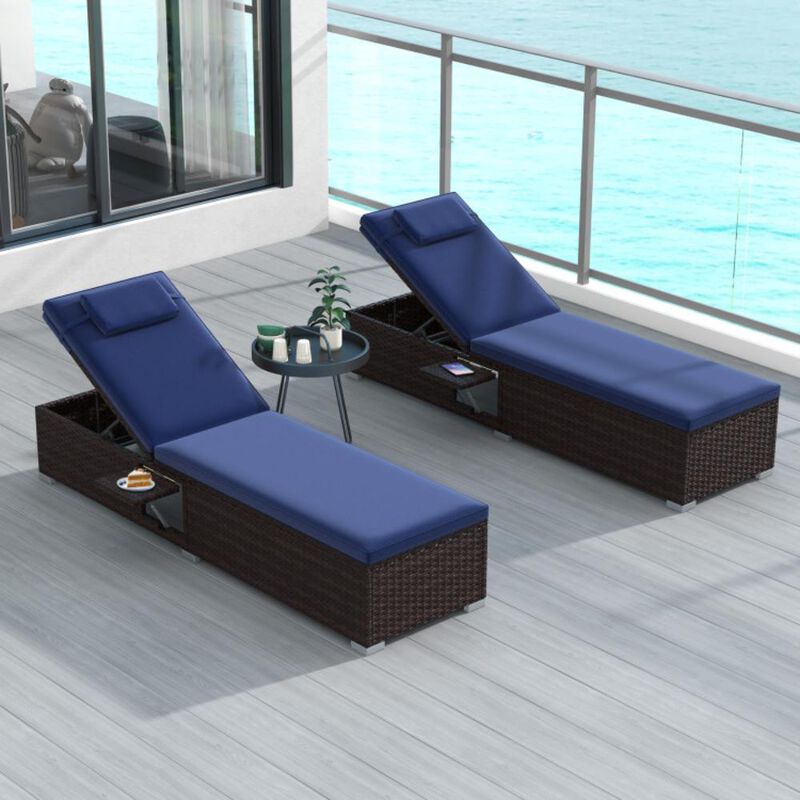 Hivvago Outdoor PE Rattan Chaise Lounge with 6-level Backrest