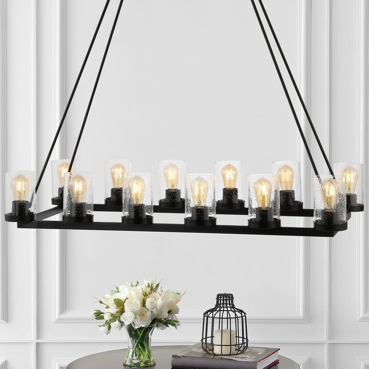 Athos 45.5" 12-Light Seeded Glass/Iron Rustic Farmhouse Linear LED Candelier, Oil Rubbed Bronze