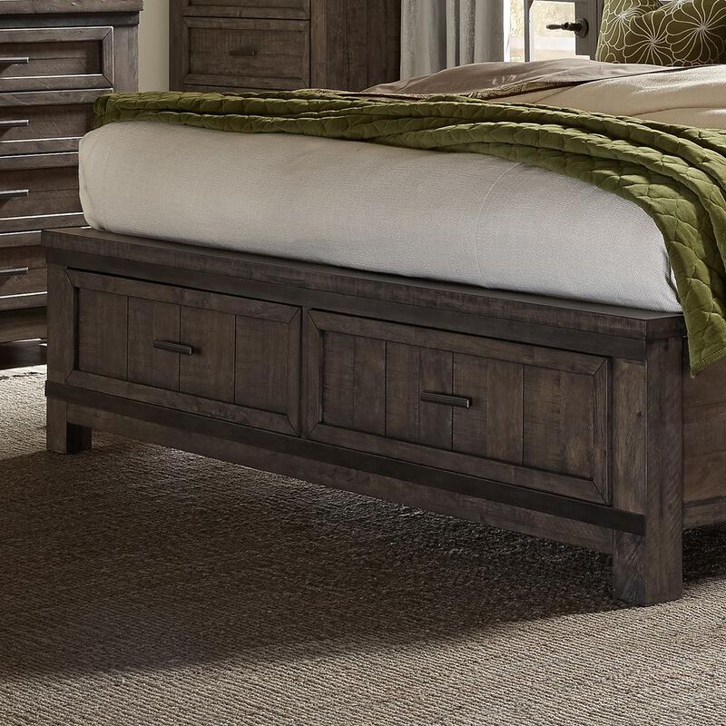 Liberty Furniture Thornwood Hills Queen Storage Bed in Rock Beaten Brown w/ Saw Cuts image number 3