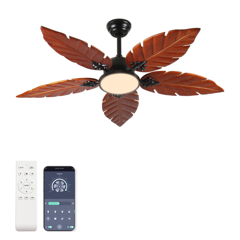 ELEMENT ACE 52 Inch Tropical Palm Leaf Ceiling Fan with Light, Indoor Outdoor Reversible Ceiling Fan for Patio Living Room, Hand Carved Solid Wood Blades image number 5