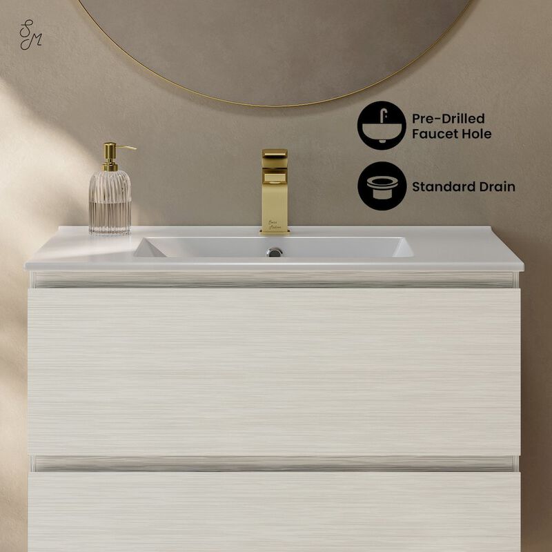 Liberte 30" Wall-Mounted Bathroom Vanity in White Oak with Sink Top image number 3