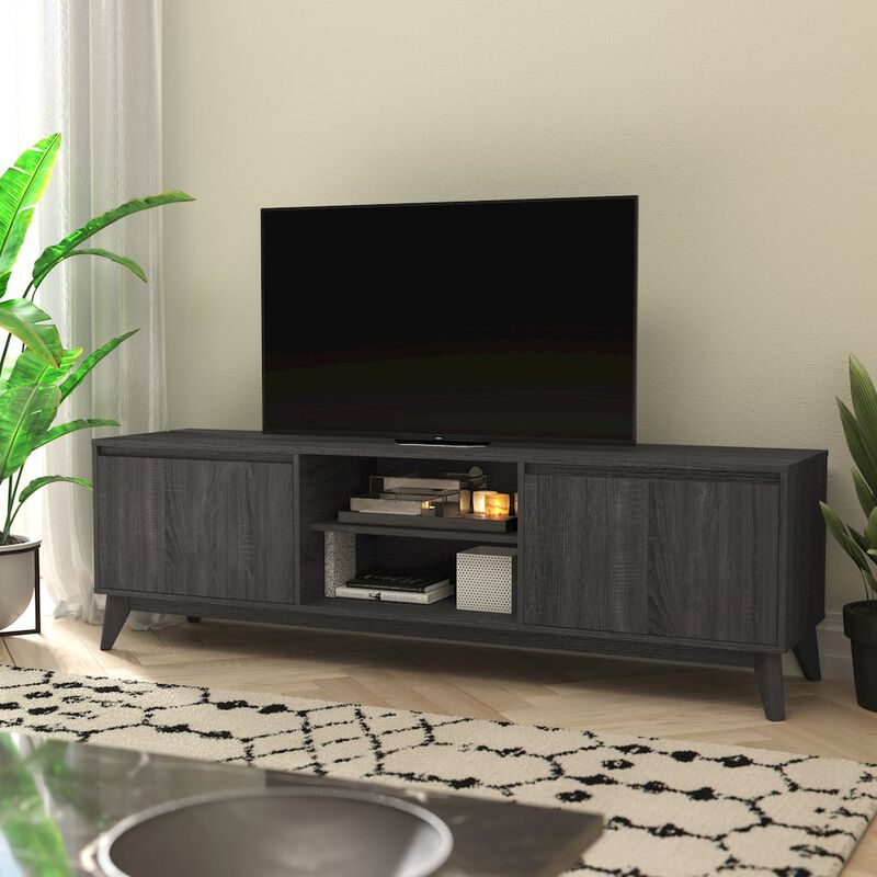 Flash Furniture Mid-Century modern 70 Inch media console holds TV's 65+ inches, Black Wash image number 6