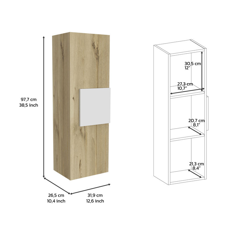 Vanguard Medicine Cabinet, Three Shelves, Single Door Cabinet -White / Light Oak