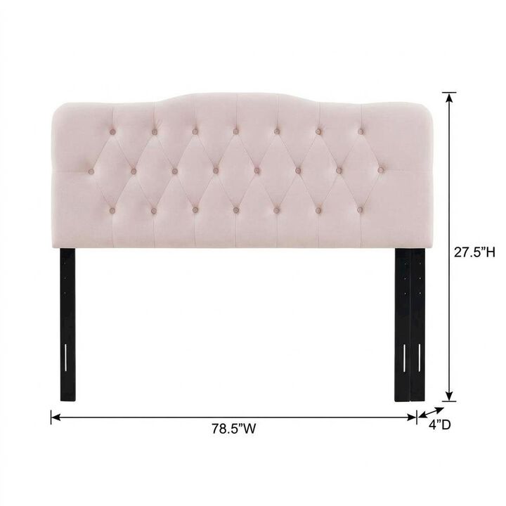 Pink Tufted Velvet Headboard with Diamond Pattern and Plush Padding