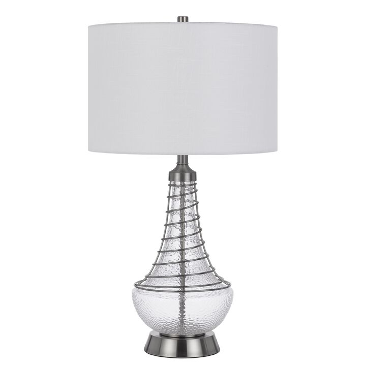 Table Lamp, Tapered Corkscrew Glass Body with Wire Accent, Brushed Steel