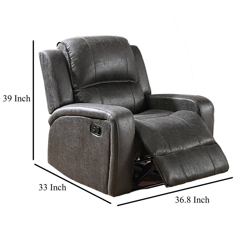 Charles Manual Recliner Chair, Smoke Gray Faux Leather, Solid Wood - Benzara