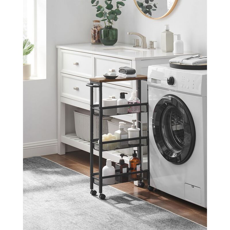 Rolling Utility Cart with Handle - Sturdy Metal Frame for Kitchen, Dining Room, and Home Office