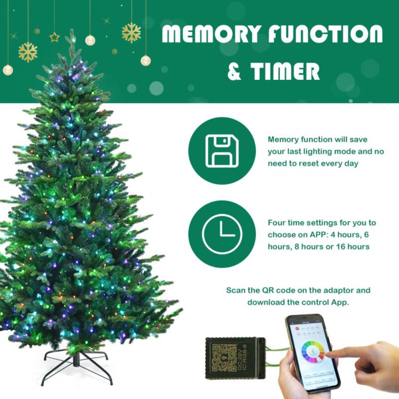 Hivvago Pre-lit Artificial Hinged Christmas Tree with APP Controlled LED Lights image number 4