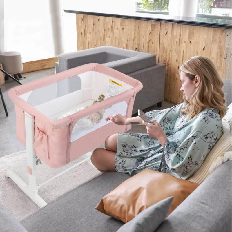 Hivvago Portable Baby Bedside Bassinet with 5-level Adjustable Heights and Travel Bag