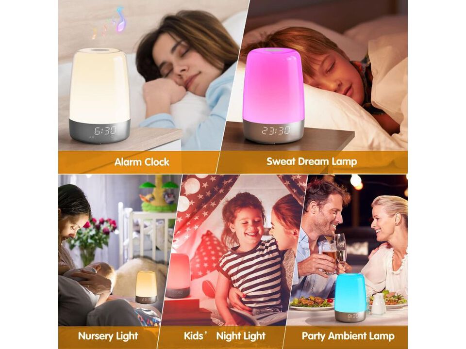 Sunrise Simulation Alarm Clock with Touch Wake Up Night Light 3 Dimmable Warm White RGB Ambient Table Lamp for Kids Bedrooms
