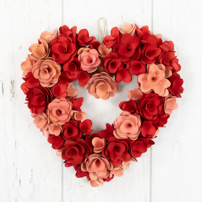 Wooden Floral Artificial Valentine's Day Wreath - 15" - Red and Pink image number 4